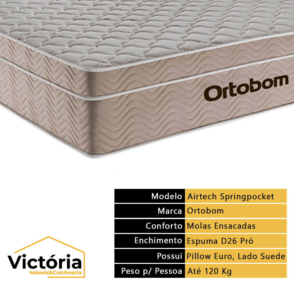 Cama Box com Baú Casal Bege e Colchão Ortobom Airtech Molas Ensacadas - 2