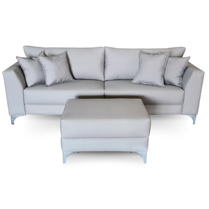 Sofá Pierri & Puff | Pé Aço & Tecido Acquablock Impermeável | Bipartido | 230cm | Cinza