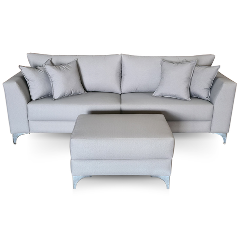 Sofá Pierri & Puff | Pé Aço & Tecido Acquablock Impermeável | Bipartido | 230cm | Cinza