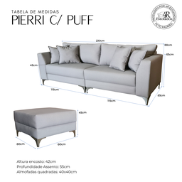 Sofá Pierri & Puff | Pé Aço Cromado & Tecido Acquablock Impermeável | Bipartido | 230cm | Cinza - 5