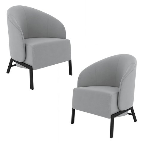 Kit 2 Poltronas Decorativa Sala de Estar Kenya Pés em Ferro Veludo Preto/cinza G33 - Gran Belo