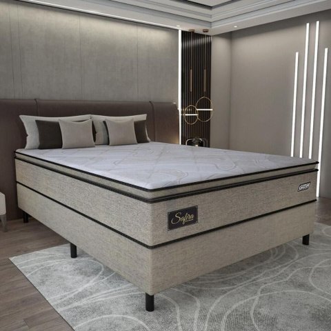 Cama Box Conjugado Casal com Colchão 138x67x188 Safira Gazin Cr35346 Castor