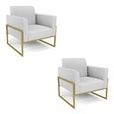 Ver imagem 1 de Kit 2 Poltronas Base Industrial Alta Dourado Marisa Linho Cinza A05 D03 - D’Rossi