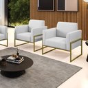 Ver imagem 2 de Kit 2 Poltronas Base Industrial Alta Dourado Marisa Linho Cinza A05 D03 - D’Rossi