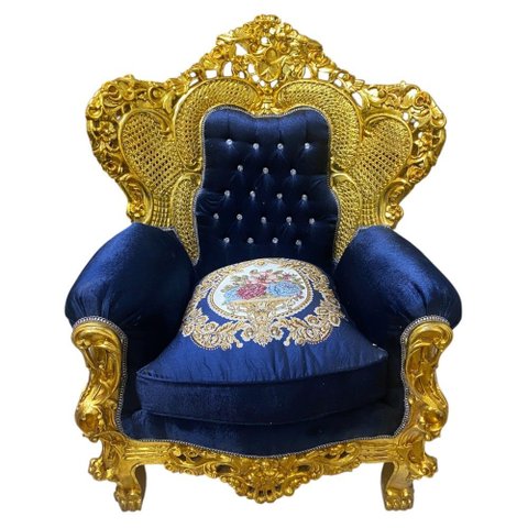Par de Poltrona Classica Azul com Dourado