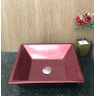 Kit com cuba louça quadrada vermelho vinho,válvula e sifão - 2