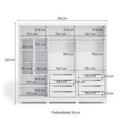 Guarda-roupa Casal 100% Mdf Kappesberg 3 Portas de Correr com Espelhos 8 Gavetas Branco - 3