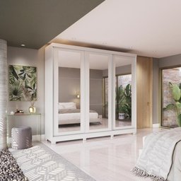 Guarda-roupa Casal 100% Mdf Kappesberg 3 Portas de Correr com Espelhos 8 Gavetas Branco - 1