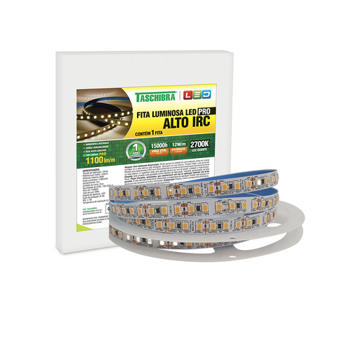 Fita de Led Slim Taschibra 12w/m 150 Leds 2835 Ip20 12v com 5 Metros 2700k Luz Quente