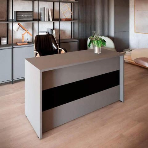 Balcão de Atendimento Recepção 120 cm Reto Baixo F5 Office Cor:Cinza Sagrado com Preto