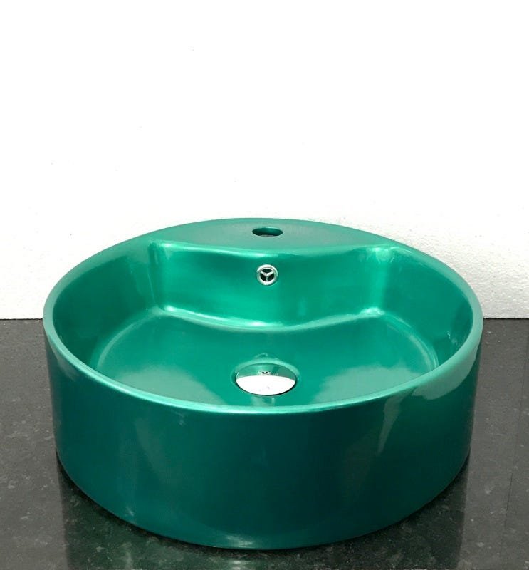 Kit com cuba louça verde redonda apoio e válvula click - 1