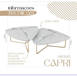 Kit 2 Mesas de Centro para Sala Design Orgânico Dourada Capri Cor:atenna - 4