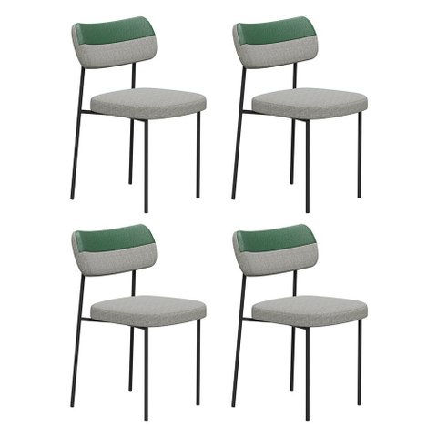 Kit 04 Cadeiras Sala de Jantar Lila Estofada com Encosto Couríssimo Verde Linho Cinza - Abmaza