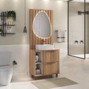 Ver imagem 1 de Conjunto Lívia 78cm Pés com Painel Ripado e Espelho Orgânico Led - Fabribam Gabinetes