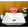 Kit com cuba louça quadrada,válvula,torneira rosa - 2