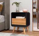 Ver imagem 1 de Mesa de Cabeceira Retrô Compacta 1 Gaveta 1 Nicho Channel - Potenza Móveis - Preto com Nature