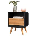 Ver imagem 2 de Mesa de Cabeceira Retrô Compacta 1 Gaveta 1 Nicho Channel - Potenza Móveis - Preto com Nature