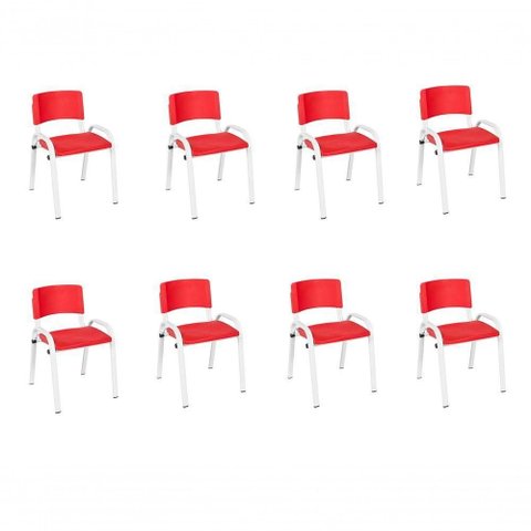 Kit 8 Cadeira Iso Infantil Creche, Base Branco Vermelho
