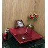 Kit cuba louça quadrada vermelho vinho,válvula e torneira - 3