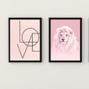 Ver imagem 2 de Kit 2 Quadros Decorativos Leão Rosa Love 24x18cm - com vidro:Madeira preta