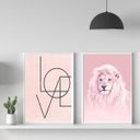 Ver imagem 1 de Kit 2 Quadros Decorativos Leão Rosa Love 24x18cm - com vidro:Madeira preta