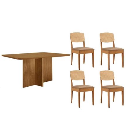 Sala de Jantar Completa Berlim C/ Tampo Madeirado Canto Curvo 120x80cm e 4 Cadeiras Havana Premium
