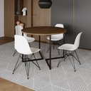 Ver imagem 1 de Mesa Industrial Jantar Redonda Amêndoa 110Cm Base V Com 4 Cadeiras Eames Brancas Ferro Preto