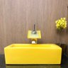Kit cuba louça amarela retangular apoio,válvula e torneira - 5