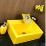 Kit cuba louça amarela retangular apoio,válvula e torneira - 6