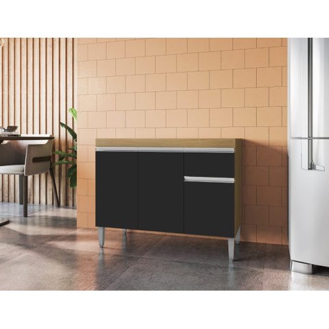 Balcão Gabinete de Pia Tatiane 100cm Amêndoa/preto S/tampo - Ajl Móveis