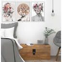 Ver imagem 2 de Kit 3 Quadros Decorativo Quarto de Casal 40x60cm Feminino Surreal Flores Moldura Branca - Hugart