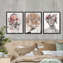 Ver imagem 3 de Kit 3 Quadros Decorativo Quarto de Casal 40x60cm Feminino Surreal Flores Moldura Branca - Hugart
