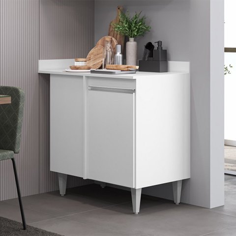 Balcão de Canto Helena 90cm 1 Porta Branco Maderatto Móveis
