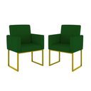 Ver imagem 1 de Kit 2 Poltrona Cadeira Decorativa Recepção Base Ferro Dourado Cor:verde