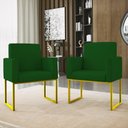 Ver imagem 5 de Kit 2 Poltrona Cadeira Decorativa Recepção Base Ferro Dourado Cor:verde