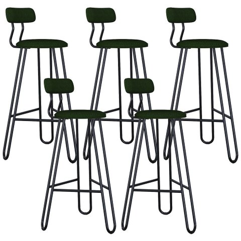 Kit 05 Banqueta Alta Bar Cozinha Sala de Jantar Áris C01 Preto Linho Verde Musgo - Lyam Decor