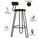 Ver imagem 3 de Kit 05 Banqueta Alta Bar Cozinha Sala de Jantar Áris C01 Preto Linho Verde Musgo - Lyam Decor