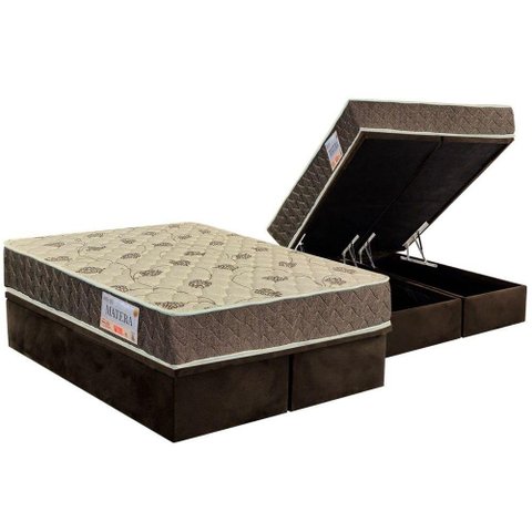 Cama Box Baú Queen: Colchão Espuma D33 Orthoflex / EP Matera + Base CRC Suede Brown(158x198)