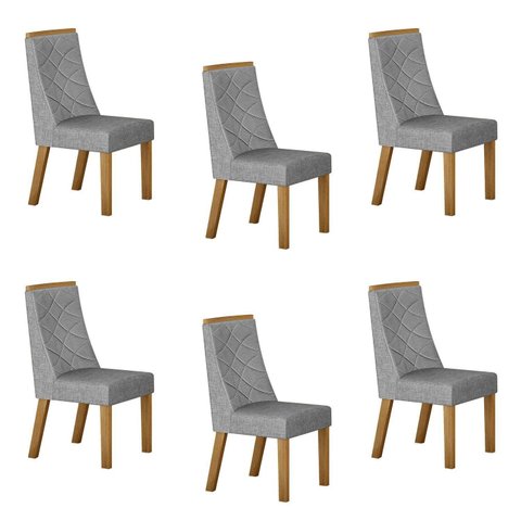 Kit de 6 Cadeiras para Sala de Jantar Aurora Cinza/Cinamomo/Linho Prata
