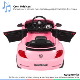 Carro Elétrico Infantil Controle Radio Fm Usb Bluetooth Criança até 30kg Luz Som Fusca Beetle Dune - 5