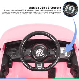Carro Elétrico Infantil Controle Radio Fm Usb Bluetooth Criança até 30kg Luz Som Fusca Beetle Dune - 6