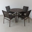 Ver imagem 1 de Conjunto Maresias - Mesa com Tampo Ripado em Alumínio com 1.0m de diâmetro e quatro Cadeiras em Alum