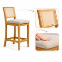 Ver imagem 1 de Kit 2 Banquetas Alta Luxos em Tela Sextavadas Assento Estofado Linho Bege Rubi Madeira Maciça Mel