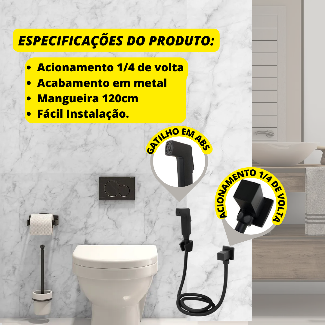 Ducha Higiênica Completa Quadrada Preto Fosco Black Matte - 3