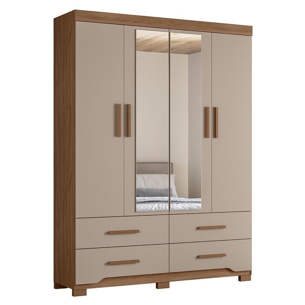 Guarda Roupa Solteiro Miami 4 Portas e 4 Gavetas Carvalho/fendi
