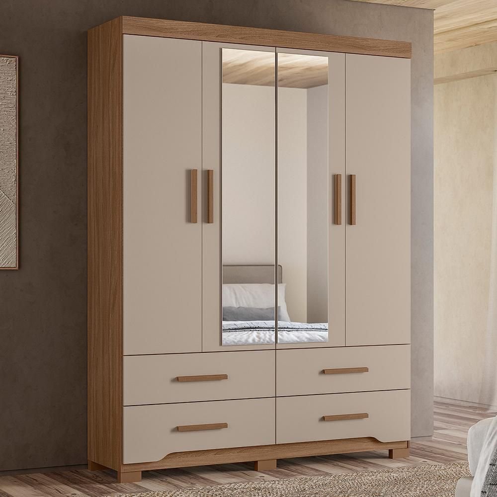 Guarda Roupa Solteiro Miami 4 Portas e 4 Gavetas Carvalho/fendi