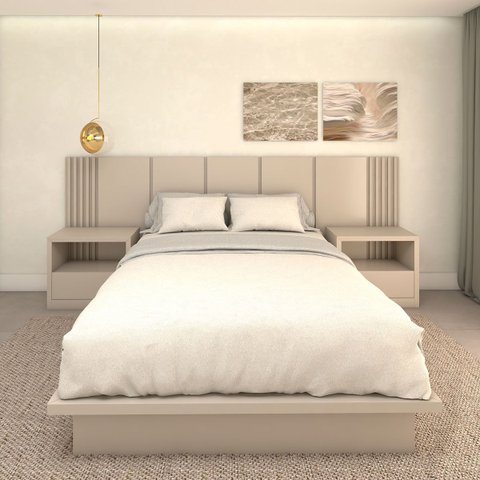 Cama Queen e Cabeceira com 2 Mesas Laterais Mdf sob Medida Cor:titânio