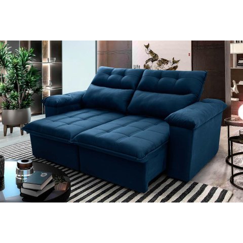 Sofá Retrátil/reclinável Verona 1,80m Suede Velut Azul Marinho C/ Molas no Assento - King House
