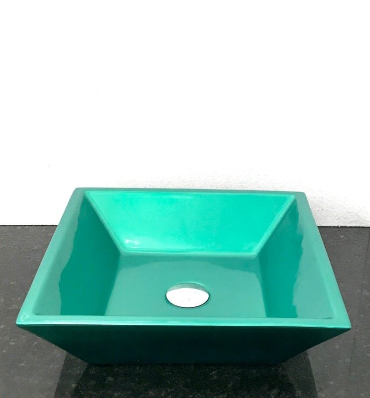 Kit com cuba louça quadrada verde e válvula click cromada - 1