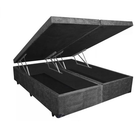 Cama Box Baú King Premium Cinza Bipartido com Pistão a Gás - 193x203x41